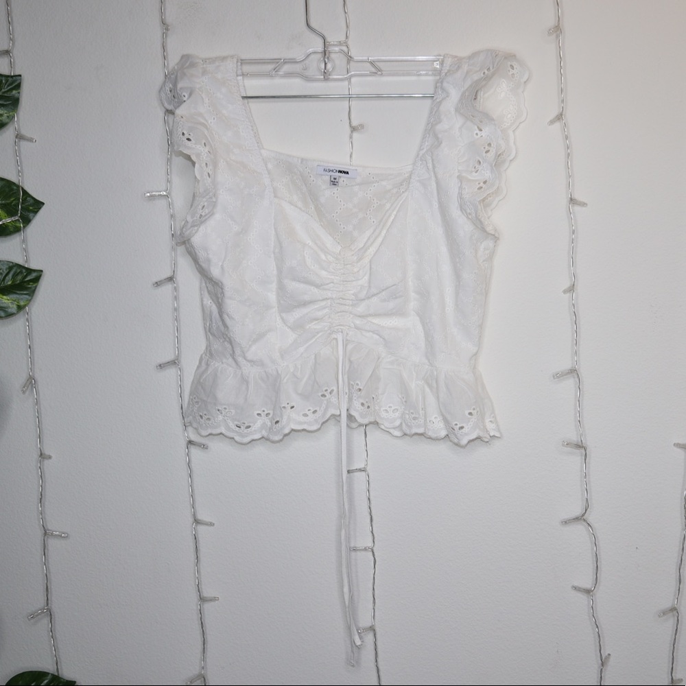 fashion nova white adorable crop top with ties